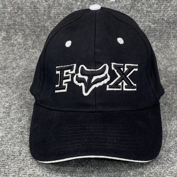 Fox Racing Flexfit Ball Cap Black White Embroidered Raised Logo Adult L/XL Hat - Picture 2 of 8